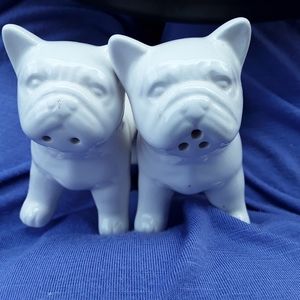 Bulldog Pug White Ceramic Salt Pepper Shakers